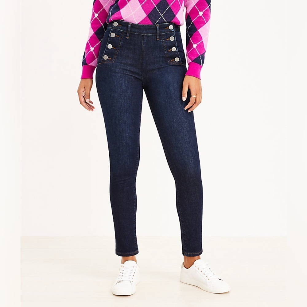 LOFT Size 8/29 Admiral High Rise Skinny Jeans in Dark Rinse